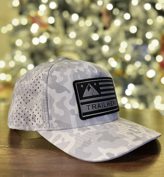 Trail Hero - WHITE Camo Hats - Two Patch Optoins (WAS $35 - SAVE $10)