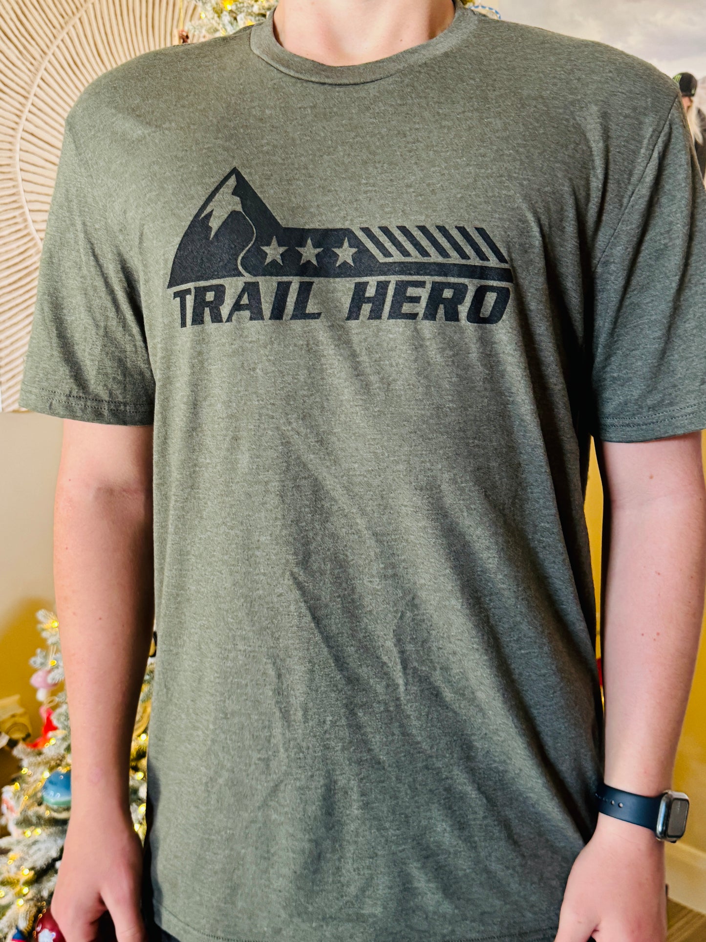 Trail Hero - Next Level Style - Military Green T-Shirt Mtn Horiz Logo / Flag Back (WAS $30 - SAVE $10)
